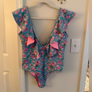 Floral ruffle plunge swimsuit